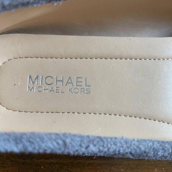 Michael Kors Moccasin Loafers Suede Size 7M Gray Square Toe Padlock Logo - Picture 4 of 8
